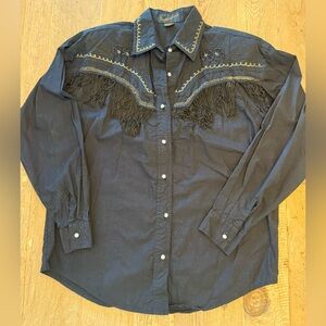 Vintage Women’s  Black In-Fashions Western Fringe Shirt - Classic Button-Up M